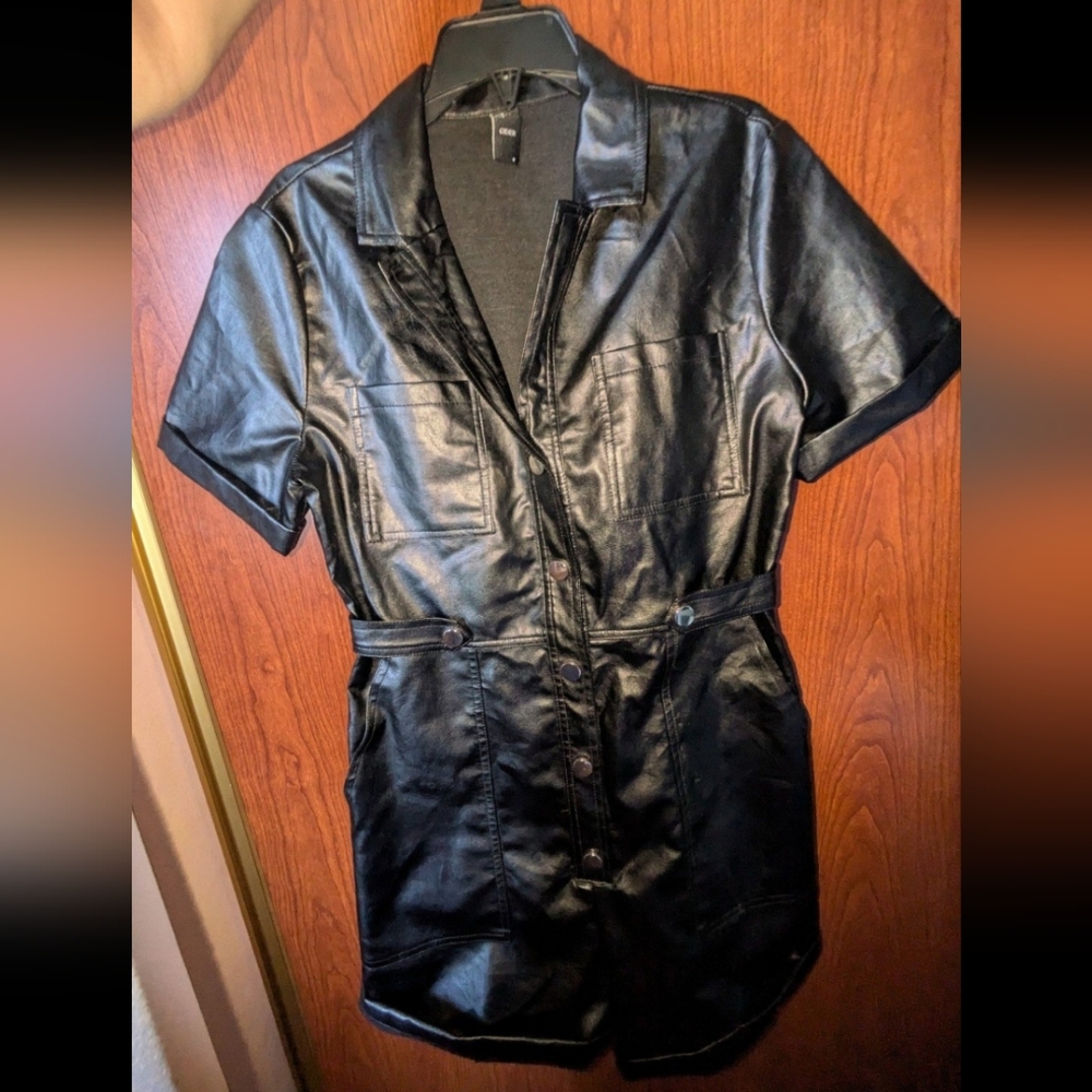 Cider Black Faux Leather Romper